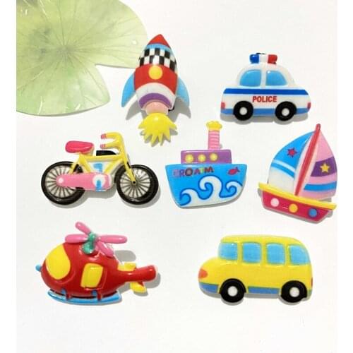 30Pcs Vehicle Series Ship Bicycle Rocket Helicopter School Bus Police Car Figurine Miniature Ornament Home Decor Craft Accessory