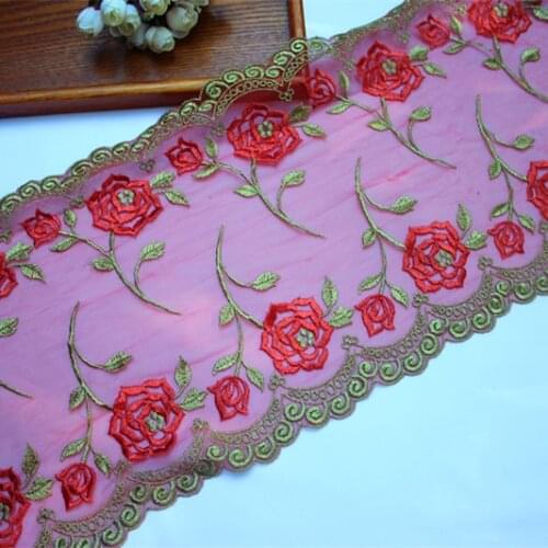 9.84"25cm(2yards/lot) Bilateral Embroidered Floral Tulle Lace Trim in Orange+Light Green ,Mesh Embroidery Lace Trim