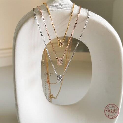 925 Sterling Silver French Simple Round Pendant Necklace Women Pavé Crystal Sparkling Charming Wedding Jewelry Gift