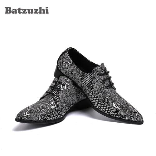 Batzuzhi Dark Grey Leather Dress Shoes Men Fashion Shoes Men Pointed Toe Lace-up Leather Business Shoes for Men,Big Sizes US6-12