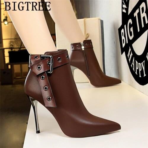 Ankle Boots For Women Black Leather Boots Women Brown High Heel Boots Winter Shoes Women Fashion Schoenen Vrouw Kozaki Damskie