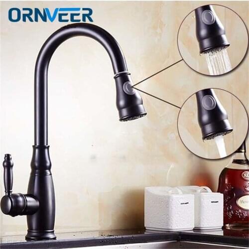 Black Pull Out Kitchen Faucet Bathroom Mixer Tap Deck Mounted Swivel Spout Stream Sprayer Lead-free Shower Mixer Tap torneira