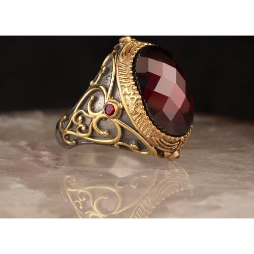 Zircon Gold Plated 925 Silver Traditional Handmade Turkish Ring Luxury Lion Engraving Best Jewelry Gift for Women Men