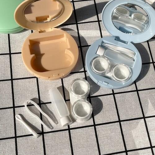 Travel Contact Lenses Case New Style Round Contact Lens Case Slim Tweezers Suction Set Portable Contact Lens Box for Women