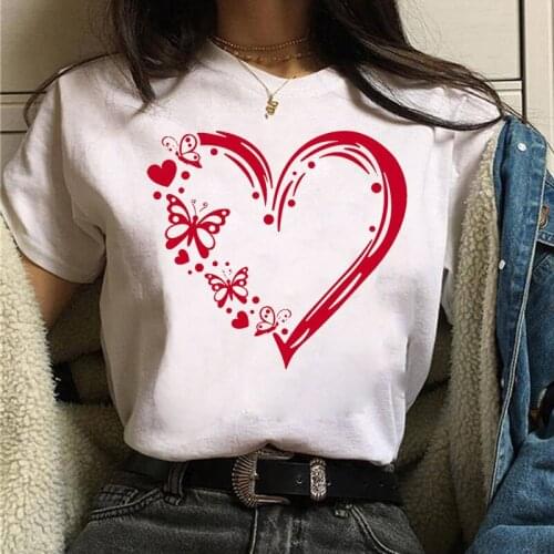 Red Butterfly Heart Print T Shirt Fashion Women Tshirt Harajuku Graphic Tee Female Summer Tops T-shirt Ladies Cute Tee Shirts