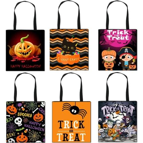Halloween Pumpkin Bat Ghost Casual Totes Bag Women Handbag Ladies Travel Bags Black Cat Witch Shopping Bag Girls Shoulder Bags