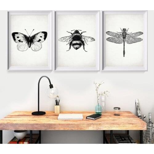 Insect Dragonfly Canvas Painting Posters Prints Butterfly Bumble Bee Wall Art Pictures Nursery Kids Bedroom Home Decoration