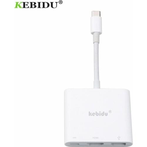 KEBIDU USB Type-C Hub Adapter 3-in-1 USB C hub to HDMI-compatible USB3.0 Female Adapter Digital AV Multiport Adapter