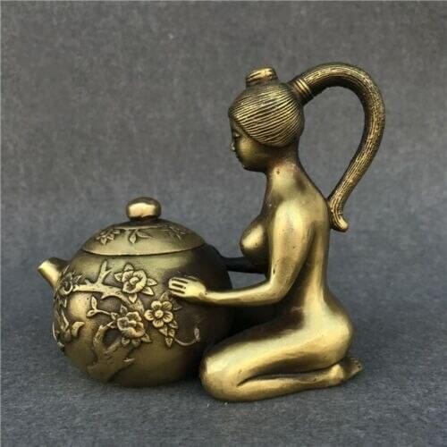 Collection Chinese Perfect Bronze Handmade Nude Beauty Plum Blossed Winepot Flagon /teapot