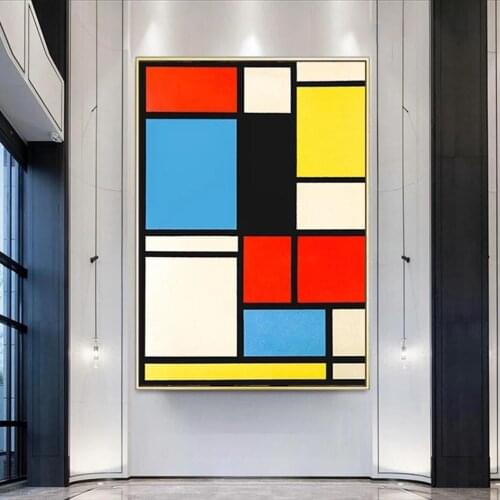 Classic Art Geometric Lines Red Blue Yellow Composition Canvas Print Painting Poster Wall Art Desigh Home Decor Picture