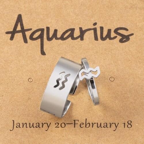 Stainless Steel 12 Constellation Rings For Women Man Cancer Leo Virgo Libra Sign Couple Ring Zodiac Star Jewelry Birthday Gift