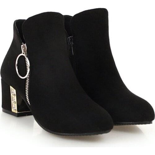 Big Size Ma'am Short boots Pure color Metal decoration Boot barrel High heel boots