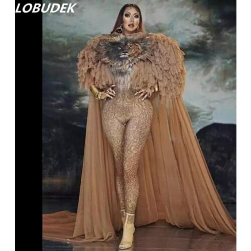 Halloween Role-playing Cosplay Costume Bar Nightclub Concert Singer Stage Wear Bar Party Show Models Catwalk Jumpsuit Cloak