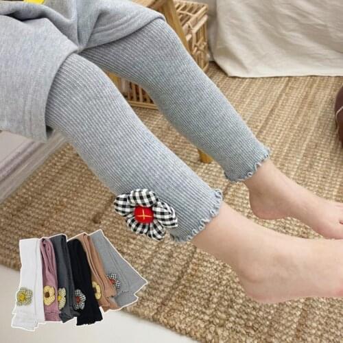 Girls Leggings Childrens Cotton Pants Solid Color Baby Ribbed Soft Tights Kids Clothing Casual Flower leggins Spring Autumn