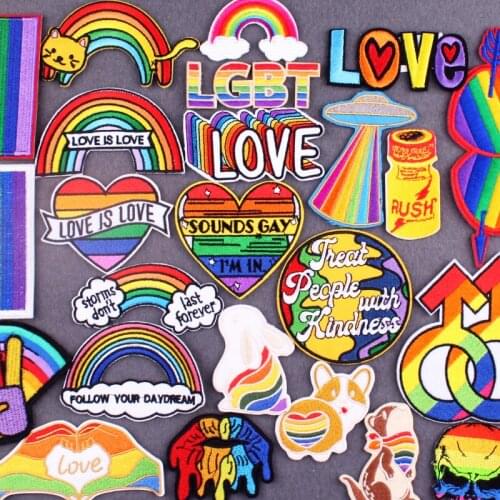LGBT Clothing Thermoadhesive Patches DIY Rainbow Stripes Patches on Clothes Stripes Iron On Embroidery Patch Badges Accessories