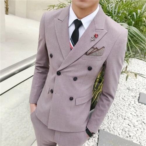 Men Double Breasted Wedding Suit Shawl Lapel Slim Fit Suits Groomsmen Wedding Suits For Men Bridegroom 2 PCs Jacket+Pants