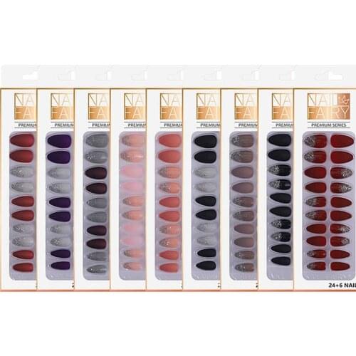 30pcs False Nails With Glue Flash Powder Color Contrast Detachable Gauze Box-packed False Nail Extension Forms