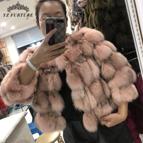 Winter New Natural Luxury Real Fox Fur Short Coat For Woman Fashion Outerwear Wholesale With Long Sleeve Simple Stylish FC- 418