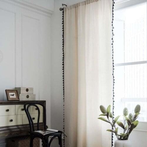 Solid Color Tassel Window Curtains Semi Sheers Blackout Cotton Blend Farmhouse Boho Style Drapes for Living Rooms Bedroom TJ3668
