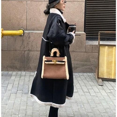 Herstory Women Mid-length Imitation Lambwool Coat Female Winter 2021 Korean Style Loose Plus Velvet Thick Motorcycle Jacket