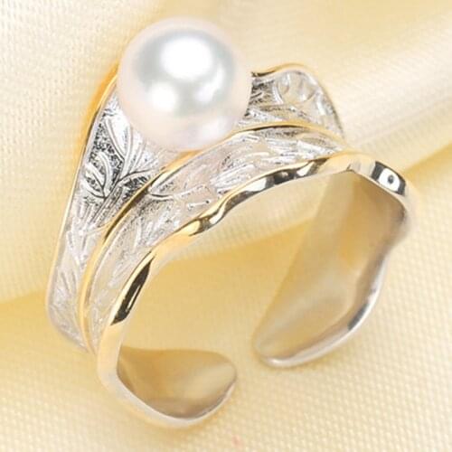 DIY Pearl Accessories S925 Silver Plated Adjustable Fine Pearl Ring Setting Blank Bar Settings Cameo Base