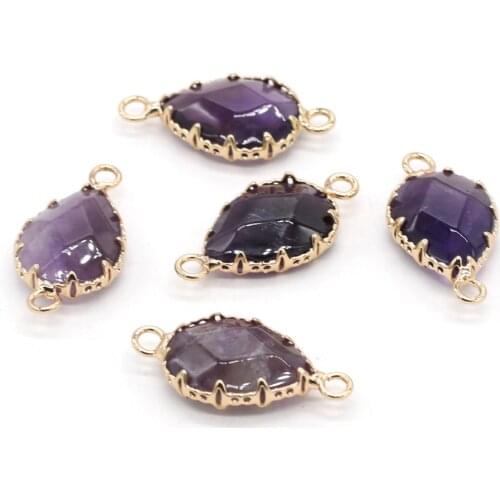 1pcs Natural Stone Flat Water Drop Shape Faceted Amethysts Connector Pendant for Jewelry Making Necklace Bracelet Size 24x27mm