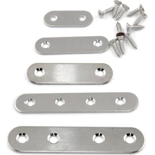 10Pcs Stainless Steel Black/Silver Straight Brace Flat Straight Braces,Straight Brackets,20Pcs Screws Included(5 size)