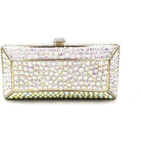 Luxury purses Bridal wedding party women evening party accessories box bag diamonds clutches elegant AB silver crystal purses