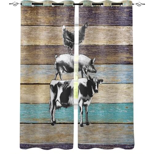 Wood Farm Animal Cow Pig Chicken Blackout Curtains For Living Room Bedroom Printed Window Treatment Drapes Home Decor