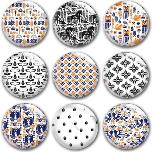 Handmade Animal pattern Orange blue Round photo glass cabochons demo flat back DIY collier jewlery Making findings Accessories