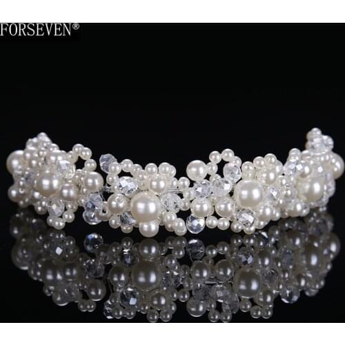 Alloy luxurious pearl headpiece wedding bridal tiara headbands fashion crystal tiara pearl hair accessories vintage women