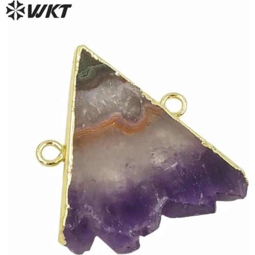 WT-P1608 Triangle Purple Stone Jewelry Pendant A-methyst Necklace Pendant In Gold Eletroplated Double Hooks As Female Gift