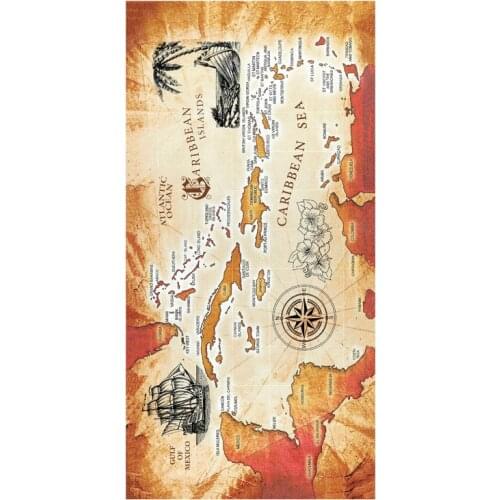 Funny Old Caribbean Sea Map Beach Towels for Adult Men Women Gym Sport Towels Retro Ocean Map Swimming Surf Towel Cool Xmas Gift