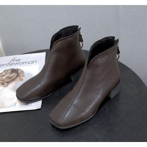 2020 Women Boots female heel Ladies Medium with low tube square head fashion wild Booties Autunm And Winter Shoes W20-22