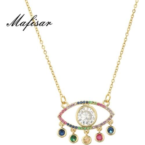 Mafisar Rainbow Color CZ Evil Eye Pendant Necklace For Women Girl Gold Chain Necklace Female Party Jewelry Valentines Day Gift