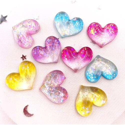 12pcs Resin Colorful Cute Shniy Glitter Bepowder Heart Flatback Rhinestone Appliques DIY Wedding Scrapbook Craft SL14