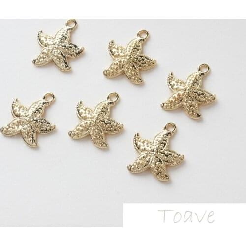 4pcs 14K Gold-Plated Maintains Color Copper Parts Starfish Pendant Ocean Series DIY Ear Stud Bracelet Handmade Material