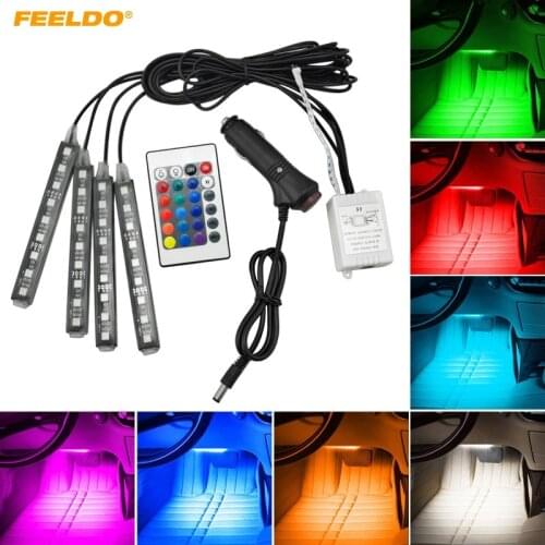 FEELDO 5Set Car Interior Decorative RGB LED Strip Light Atmosphere Lamp Kit Foot Lamp With 24 Key Remote Controller#4567