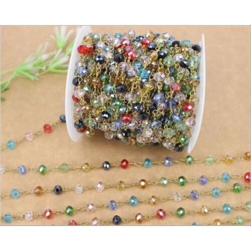 5 Meters Spinel Rosary Style Wire Wrapped Beaded Chain,Faceted crystal roundel in Mix color beads size 5*6mm For jewelry making
