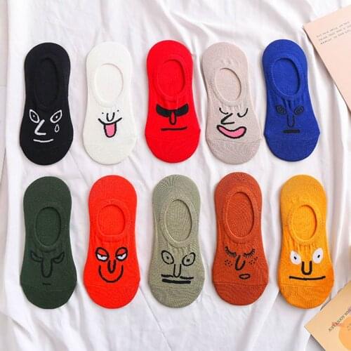 5 Pairs Women Socks Knitting Expression Cotton Invisible 10 Colors No Show Non-slip Funny Socks Girls DropShip Casual Boat Socks