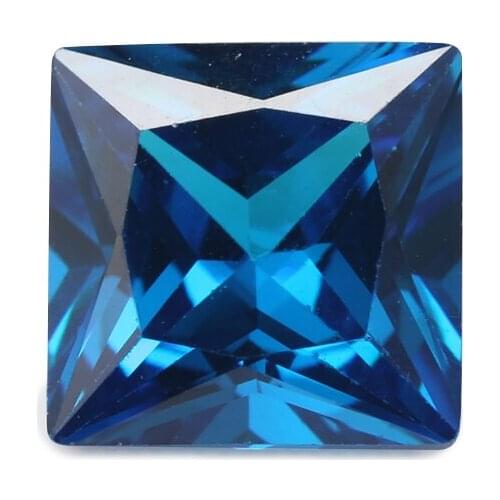 50PCS 2x2~10x10mm Square Shape Dark Sea Blue color AAAAA Loose Cubic Zirconia stone Princess Cut CZ Stone For Jewelry DIY