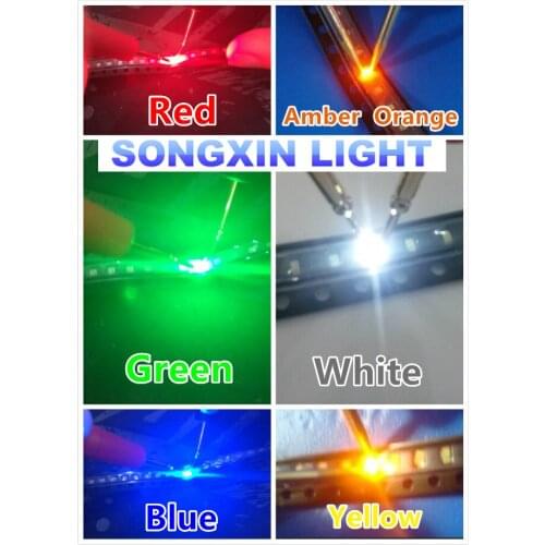 6 Values x100pcs =600pcs (600pcs/lot) 0603 SMD LED Kits Red Yellow Blue Super Green Orange/Amber White 6 colors each 100pcs
