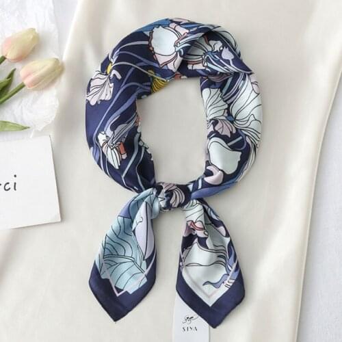 70cm Fashion Silk Scarf Women Floral Print Square Bandana New Luxury Brand Kerchief Soft Ladies Neck Scarves