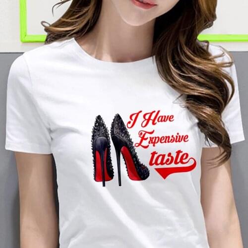 White T Shirt Women Tops Fashion High Heel Shoes Letter Printed Tshirt Female Summer Short Sleeve T-Shirt hipster streetwear