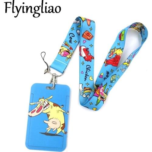 Chicken and cows Animals Lanyard Keys Phone Holder Funny Neck Strap With Keyring ID Card DIY Animal webbings ribbons Hang Rope
