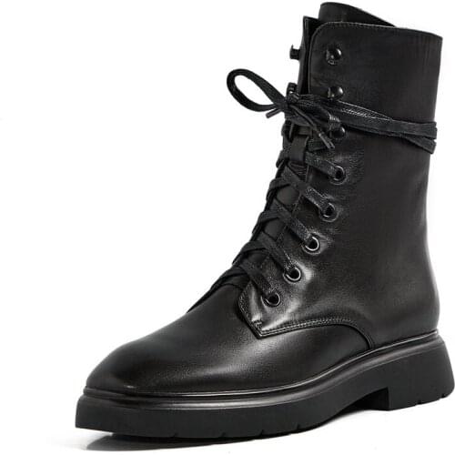 SKLFGXZY Size 34-42 brand Genuine leather Women boots Martin boots lace-up The girls boots Womens shoes
