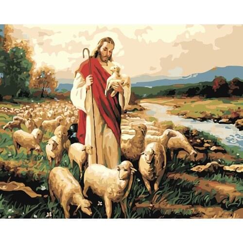 DIY Handpainted Oil Painting Jesus Shepherd Digital Painting by numbers oil paintings chinese scroll paintings Home Decor A454