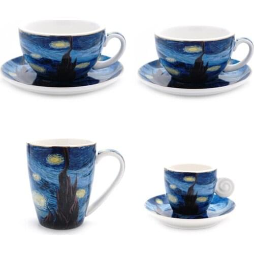 Europe Van Gogh starry sky Coffee Cups and Saucers Famous Paintings Art Mugs Ceramic cappuccino cup pudding cup Latte tea cup