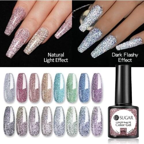 UR SUGAR 7.5ml Reflective Glitter Color Gel Rose Red Sequins UV Gel Nail Polish Varnish Soak Off Nail Gel Colorful DIY Nail Art