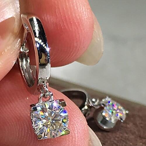 18K White Gold 6 Carat Drop Clip Earrings Women Present Wedding Anniversary Engagement Party Each 3 Ct Round Moissanite Diamond